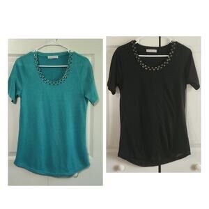 Karen Hart Women's Lot Of Two Short Sleeve Embellished Sweaters Tops Size Med